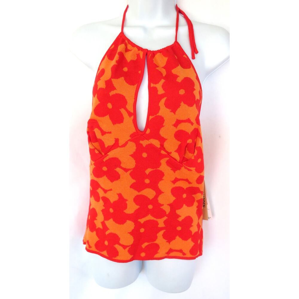New MADDEN NYC Juniors Sz 11-13 Knit Backless Halter Top Orange Red